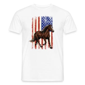 Pferd vor der amerikanischen Flagge, 4. Juli. - Männer T-Shirt - Weiß - Vorne - AI Model Male 178 dark (178cm)