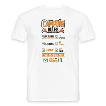 Camping rules, camping holidays, outdoor, campers. - Men's T-Shirt - white - Front - AI Model Male 178 dark (178cm)