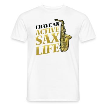 J’ai une vie active de saxophone, le saxophone jazz. - T-shirt homme - blanc - Devant - AI Model Male 178 dark (178cm)