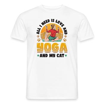 Alles Was Ich Brauche Ist Liebe, Yoga und Katze - Männer T-Shirt - Weiß - Vorne - AI Model Male 178 dark (178cm)