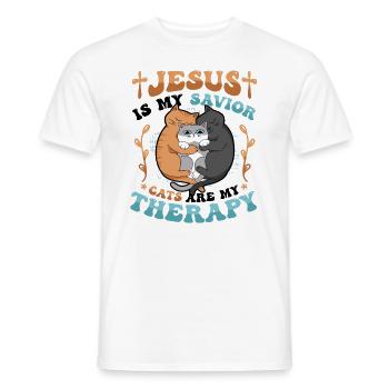 Jesus is my Savior, cats are my therapy. - Men's T-Shirt - white - Front - AI Model Male 178 dark (178cm)