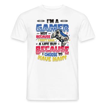 Gamers Have Many Lives Video Games Boys Play - Men's T-Shirt - white - Front - AI Model Male 178 dark (178cm)