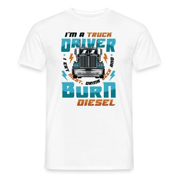Le chauffeur de camion mange de la viande et boit de la bière - T-shirt homme - blanc - Devant - AI Model Male 178 dark (178cm)