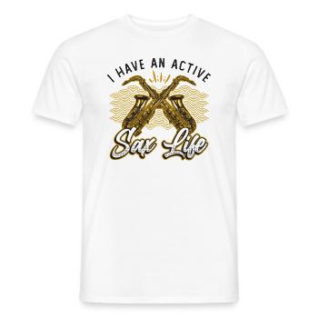 J’ai une vie active de saxophone, saxophone jazz - T-shirt homme - blanc - Devant - AI Model Male 178 dark (178cm)