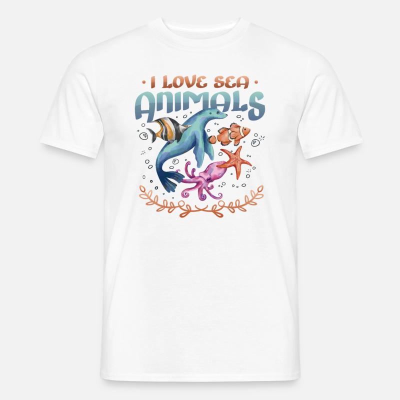 Ich Liebe Meerestiere, Herzform - Männer T-Shirt - Weiß