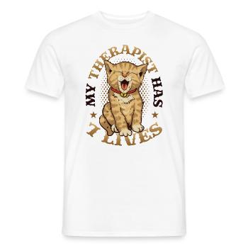 Mon thérapeute a 7 vies, amoureux des chats - T-shirt homme - blanc - Devant - AI Model Male 178 dark (178cm)