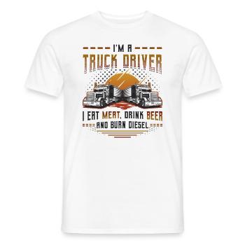 Le chauffeur de camion mange de la viande et boit de la bière - T-shirt homme - blanc - Devant - AI Model Male 178 dark (178cm)