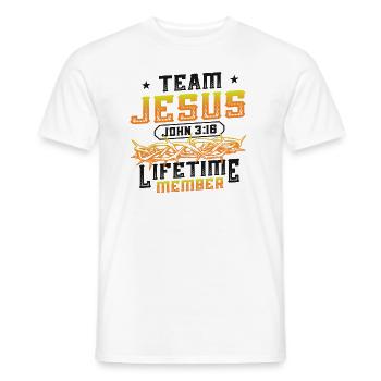 Team Jesus, John 3:16, Lifelong Member - Men's T-Shirt - white - Front - AI Model Male 178 dark (178cm)