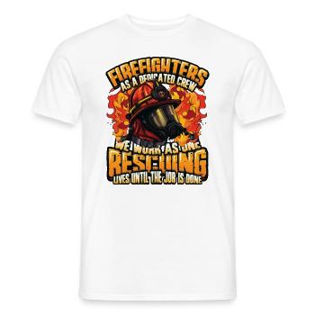 Slogan des pompiers, Brigade de pompiers volontaires - T-shirt homme - blanc - Devant - AI Model Male 178 dark (178cm)