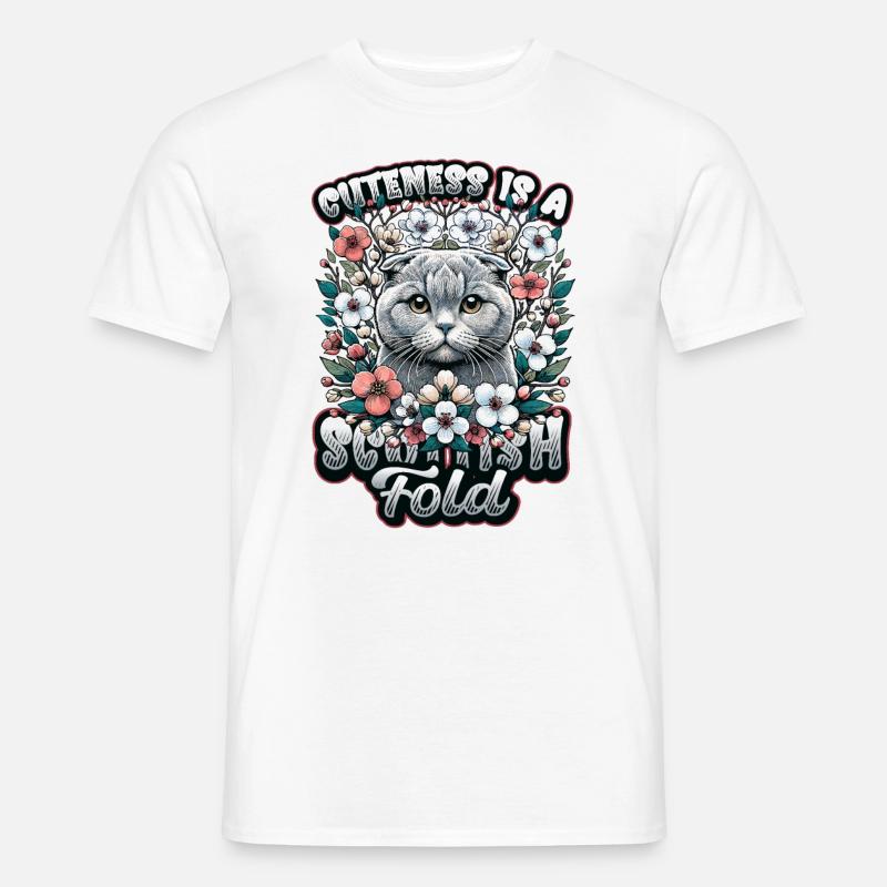 Süßes Scottish Fold Katzen Motiv - Männer T-Shirt - Weiß