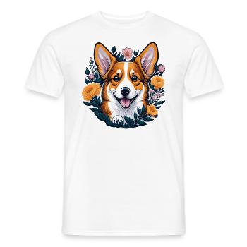 Cute Corgi Dog with Flowers Corgi Dogs - Men's T-Shirt - white - Front - AI Model Male 178 dark (178cm)