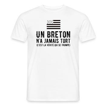 Drapeau Bretagne un breton n’a jamais tort - T-shirt homme - blanc - Devant - AI Model Male 178 dark (178cm)