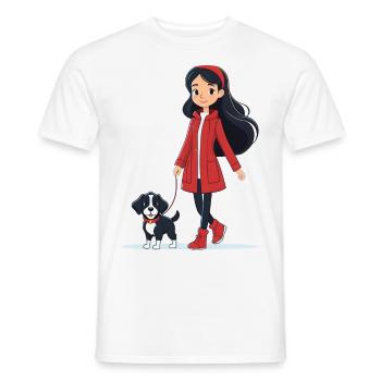 Femme promenant chien en laisse - T-shirt homme - blanc - Devant - AI Model Male 178 dark (178cm)