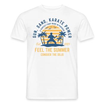 Karate summer on the beach under palm trees - Men's T-Shirt - white - Front - AI Model Male 178 dark (178cm)