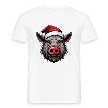 Portrait de Noël tête de sanglier - T-shirt homme - blanc - Devant - AI Model Male 178 dark (178cm)