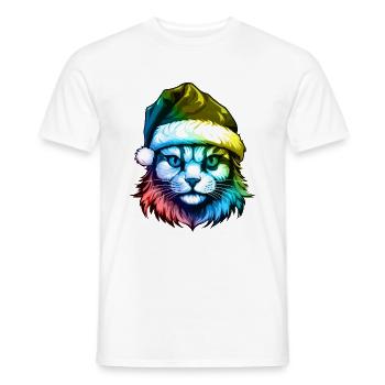 Cat Head Christmas Portrait Colorful - Men's T-Shirt - white - Front - AI Model Male 178 dark (178cm)