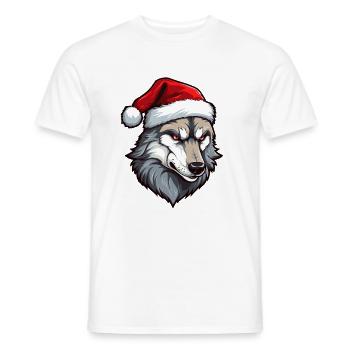 Portrait de Noël tête de loup - T-shirt homme - blanc - Devant - AI Model Male 178 dark (178cm)
