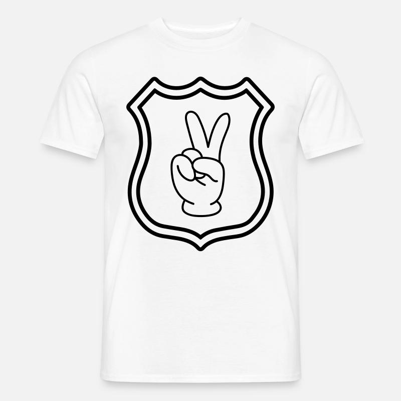Peace Hand Comic Wappen - Männer T-Shirt - Weiß