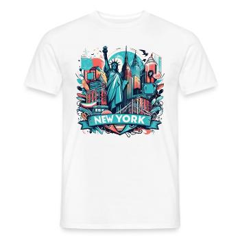 NYC, NEW YORK CITY, FREIHEITSSTATUE, MANHATTAN - Männer T-Shirt - Weiß - Vorne - AI Model Male 178 dark (178cm)