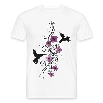 Colibri avec hibiscus et vrille, style aquarelle - T-shirt homme - blanc - Devant - AI Model Male 178 dark (178cm)