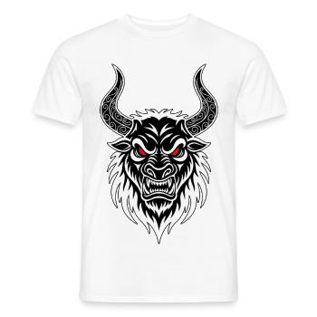 Fighting Bull Totem Horns Ornate Red Eyes - Men's T-Shirt - white - Front - AI Model Male 178 dark (178cm)