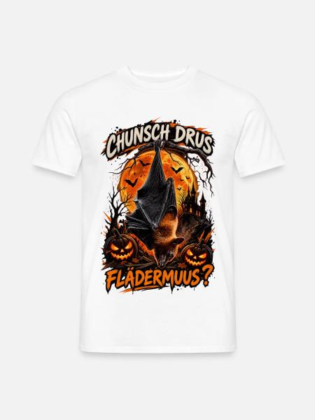 Schweizer Halloween Fledermaus im Kürbiswald - Männer T-Shirt - Weiß