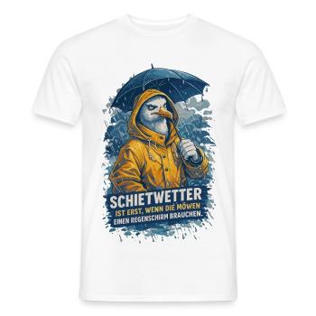 Möwe im Friesennerz - Schietwetter Spruch - Männer T-Shirt - Weiß - Vorne - AI Model Male 178 dark (178cm)