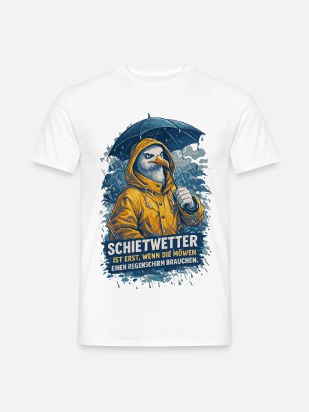 Möwe im Friesennerz - Schietwetter Spruch - Männer T-Shirt - Weiß