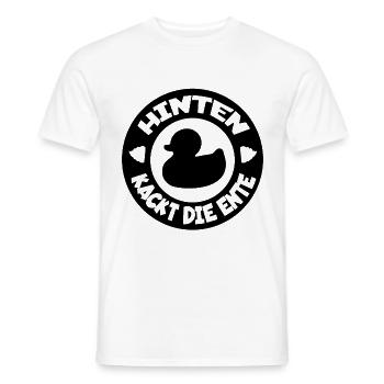 Behind, the duck poops fun t-shirt funny saying - Men's T-Shirt - white - Front - AI Model Male 178 dark (178cm)