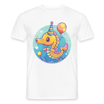 Bande dessinée d’anniversaire hippocampe - T-shirt homme - blanc - Devant - AI Model Male 178 dark (178cm)