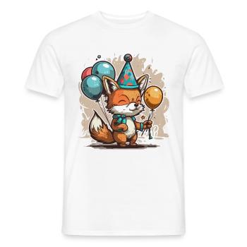 Célébration ludique : renard avec des ballons - T-shirt homme - blanc - Devant - AI Model Male 178 dark (178cm)