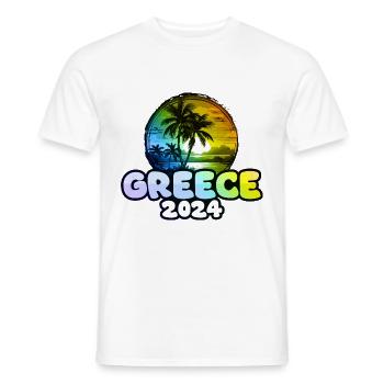Grèce 2024 Palmiers Multicolores - T-shirt homme - blanc - Devant - AI Model Male 178 dark (178cm)