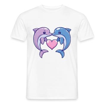 Dolphin Couple In Love Animal Valentine's Day - Men's T-Shirt - white - Front - AI Model Male 178 dark (178cm)
