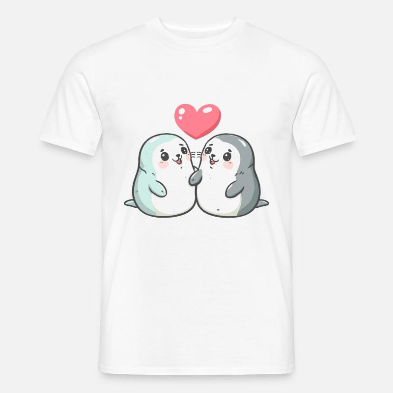 Robbe Tier Paar Liebe - Männer T-Shirt - Weiß