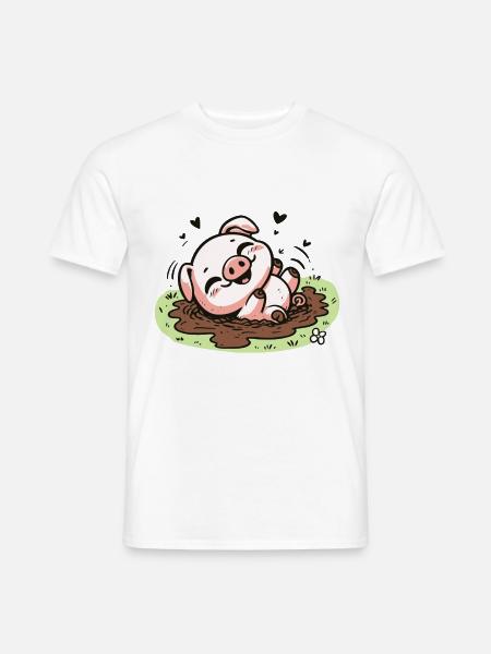 Niedliches Schweinchen im Schlamm - Männer T-Shirt - Weiß