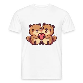 Biber Paar Verliebt Tiere Valentinstag - Männer T-Shirt - Weiß - Vorne - AI Model Male 178 dark (178cm)