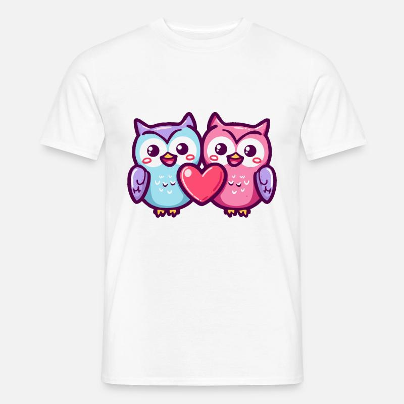Eule Comic Paar Liebe - Männer T-Shirt - Weiß