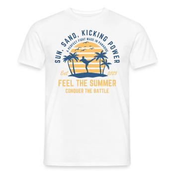 Kickboxing summer on the beach under palm trees - Men's T-Shirt - white - Front - AI Model Male 178 dark (178cm)