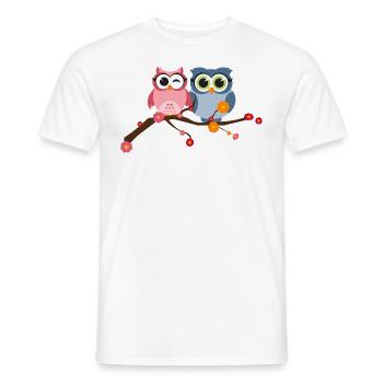 Deux oiseaux hiboux mignons sur une branche avec des fleurs - T-shirt homme - blanc - Devant - AI Model Male 178 dark (178cm)