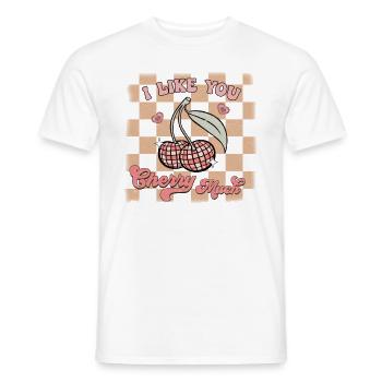 I like you cherry a lot retro Valentines - Men's T-Shirt - white - Front - AI Model Male 178 dark (178cm)