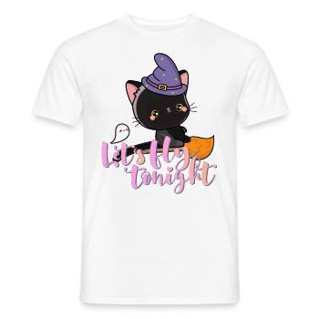 Chat sur balai avec petit boo Laisse voler ce soir - T-shirt homme - blanc - Devant - AI Model Male 178 dark (178cm)