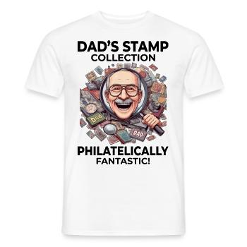 Vintage Postage Stamp Collector Dad Philatelist - Men's T-Shirt - white - Front - AI Model Male 178 dark (178cm)
