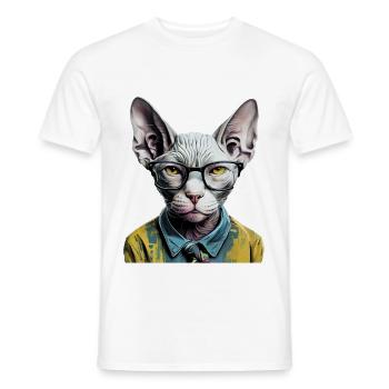 Hipster cat Ziggy - Men's T-Shirt - white - Front - AI Model Male 178 dark (178cm)