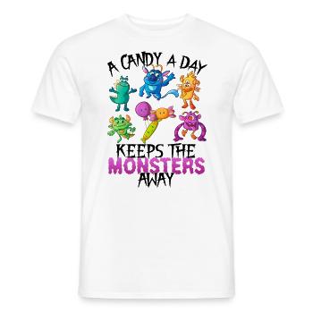 One candy a day Monster Funny Halloween - Men's T-Shirt - white - Front - AI Model Male 178 dark (178cm)