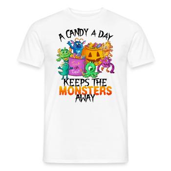 One Candy A Day Monster Funny Halloween - Men's T-Shirt - white - Front - AI Model Male 178 dark (178cm)