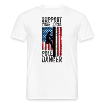 Soutenez votre monteur de lignes Pole Dancer local - T-shirt homme - blanc - Devant - AI Model Male 178 dark (178cm)