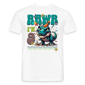 9th Birthday Rawr T Rex Dinosaur - Men's T-Shirt - white - Front - AI Model Male 178 dark (178cm)