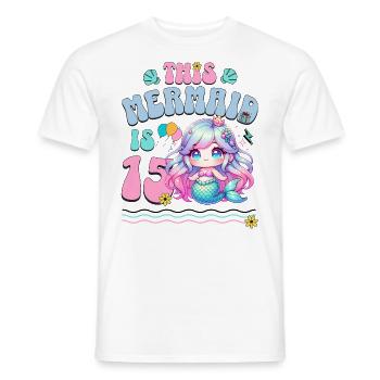 Mermaid 15th Birthday Girl Kids - Men's T-Shirt - white - Front - AI Model Male 178 dark (178cm)