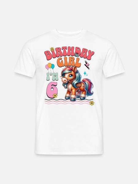 6. Geburtstag Mädchen Pferd Reiten - Männer T-Shirt - Weiß
