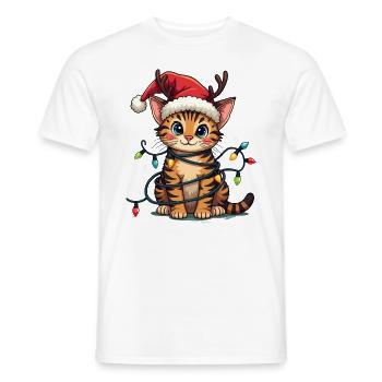 Weihnachtsshirt Katze Weihnachtslichter Geschenk - Männer T-Shirt - Weiß - Vorne - AI Model Male 178 dark (178cm)